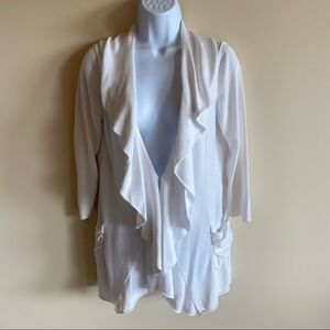 ETCETERA Women’s medium Cotton white  Ruffled Button Up Cardigan